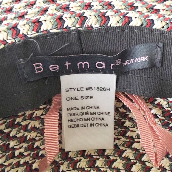 Betmar Wide Brim Floppy Beach Sun Hat Red Green White Cross Hatch Black Border - Picture 9 of 11